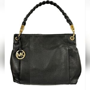 Michael Kors Pebbled Black Leather Naomi Twist Braided Strap Shoulder Bag